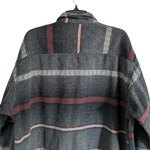 Vintage Eddie Bauer Gray Striped Button Down Wool Shirt Jacket Large - Picture 3 of 5